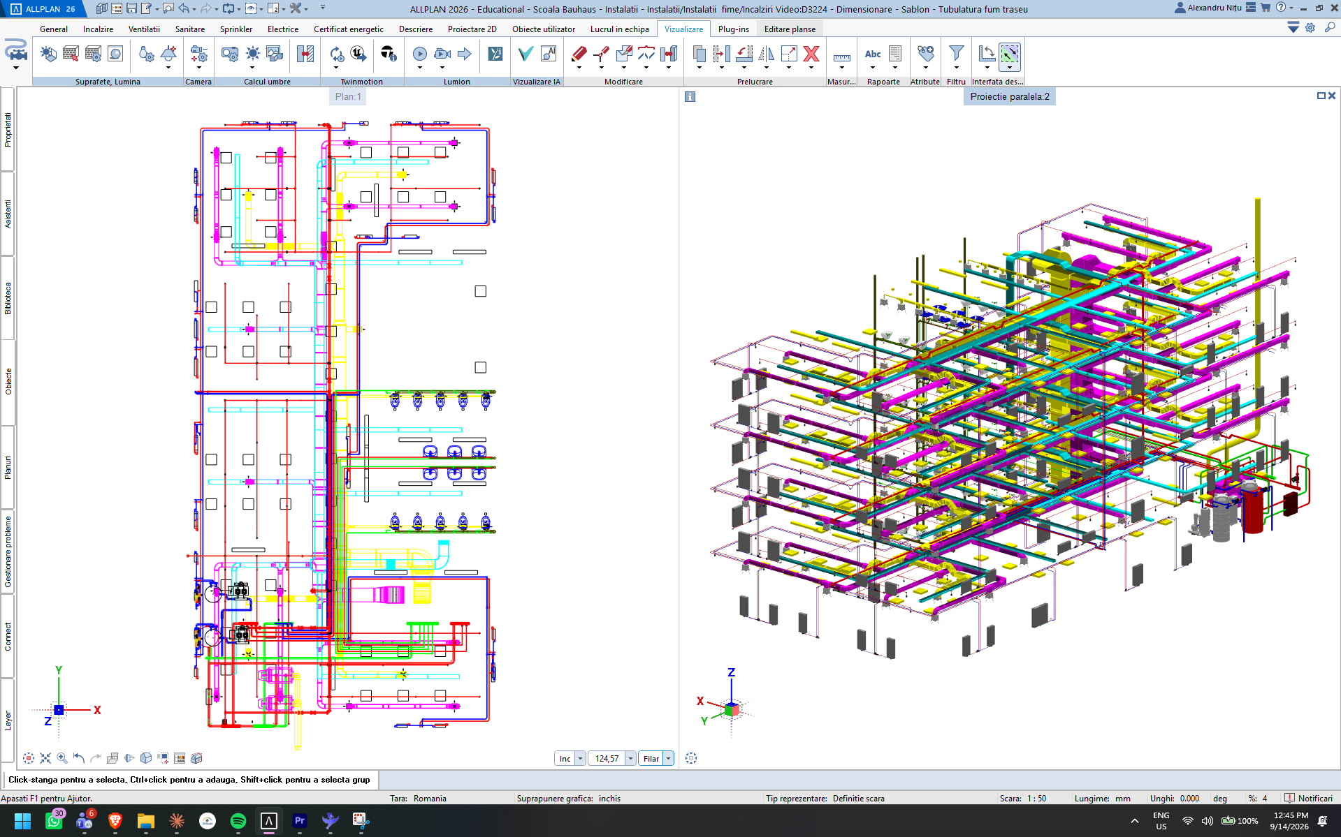 Model BIM cu instalații proiectate &icirc;n AX3000 și ALLPLAN